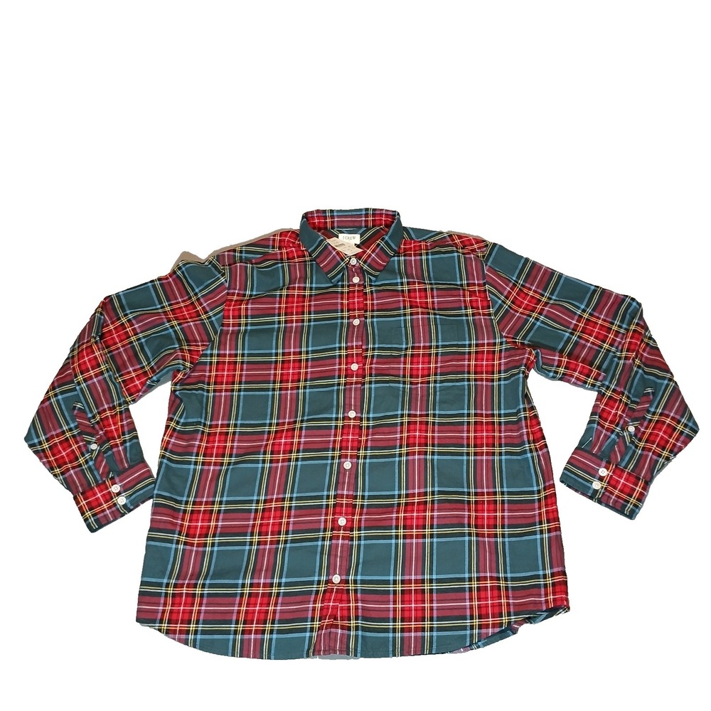J.Crew Classic Womens Fit Plaid Button-Up Shirt Green Red Yellow Blue Cotton L